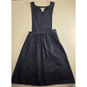 Oshkosh B'Gosh Jumper Dress Women 13 Blue Striped Vintage 80s USA Denim Midi